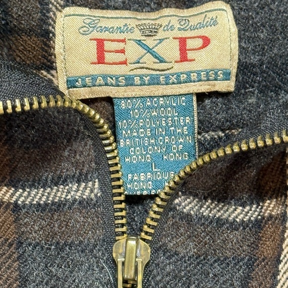 Vintage Express Womens Plaid Half Zip Shirt L XL Wool Blend 90s Grunge Hong Kong - Picture 6 of 12